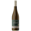A bottle of Adobe Organic Gewürztraminer white wine, featuring a dark olive green label with a rooster illustration and a cream-colored neck foil, set against a plain white background.