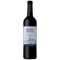 A bottle of Bacalhoa Quatro Ventos Douro red wine, featuring a dark glass bottle with a white and gray label and gold lettering, set against a plain white background.