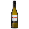 A half bottle of Barbadillo Manzanilla Solear. It has a white and black label and a black screw cap. Set on a white background.