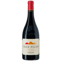 A bottle of Borsao Tres Picos Garnacha red wine, featuring a dark glass bottle with a cream-coloured label, a red mountain graphic, and a red foil capsule on the neck, set against a plain white background.