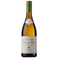 A bottle of Boutinot La Fleur Solitaire Cotes du Rhone white wine. It has a white label with black writing. It has a green screw cap.