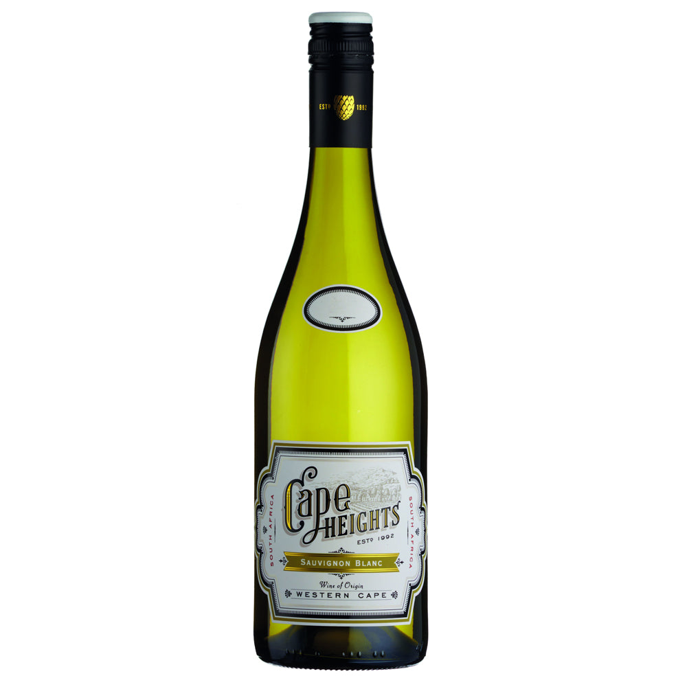 A bottle of Cape Heights Sauvignon Blanc white wine, showing the green glass bottle, black screw cap, and front label on a plain white background.