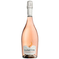 A bottle of Cavit Lunetta Prosecco Rose. The image shows the bottle with a small silver label at the bottom and a silver foil capsule.