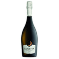 A bottle of Cavit Lunetta Prosecco sparkling wine, featuring a dark glass bottle with a white and orange crescent moon label, on a solid white background.