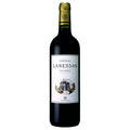 A bottle of Chateau Lanessan red wine. It has a white label with black writing and a gold foil capsule.