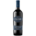 A bottle of Cline Cabernet Sauvignon red wine from California, featuring a dark glass bottle with a navy blue label and a matching navy blue foil capsule at the neck, set against a plain white background.
