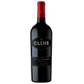 A bottle of Cline Old Vine Zinfandel red wine. It has a black label with white writing and a red foil capsule.