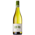 A bottle of Cuvee Jean Paul Sec wine. It has a white label with green writing and a green screw cap.