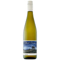 A bottle of Devil's Corner Tasmania Riesling white wine, featuring a green glass bottle with a white screw cap and a blue and white label depicting a ship on rocks.