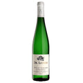 A green glass bottle of Dr. Loosen Wehlener Sonnenuhr Spatlese white wine with a cream-colored label and silver foil at the neck, set against a plain white background.