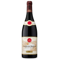 A half bottle of Guigal Cotes du Rhone. It has a beige label with an image of the Rhone river on it. It has a dark red foil capsule.