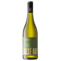 A bottle of False Bay Chenin Blanc white wine on a solid white background. The bottle is made of olive-green glass, featuring a dark olive-green label with a snail illustration and gold lettering, sealed with a black screw cap.