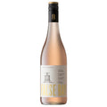 A bottle of False Bay Rose wine. Featuring a white label with gold lettering and a black and gold screw cap.