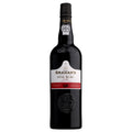 A bottle of Graham's Fine Ruby Port wine, featuring a dark glass bottle with a black cap and a white label with red accents, set against a plain white background.