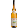 A bottle of Granbazan Etiqueta Albarino white wine, featuring a tall brown bottle with a cream-coloured neck label, and a detailed cream-coloured main label with red and green text.
