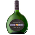 A bottle of Horst Sauer Riesling wine. It shows a distinctive shaped green bottle with a dark grey screw cap. All set on a white background.