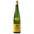 A bottle of Famille Hugel Estate Riesling wine in a green glass bottle with a gold foil capsule and a yellow label, centered on a white background.
