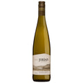 A bottle of Jordan  'The Real McCoy' Riesling white wine, featuring a dark green glass bottle with a cream-coloured label and a gold foil cap, set against a plain white background.