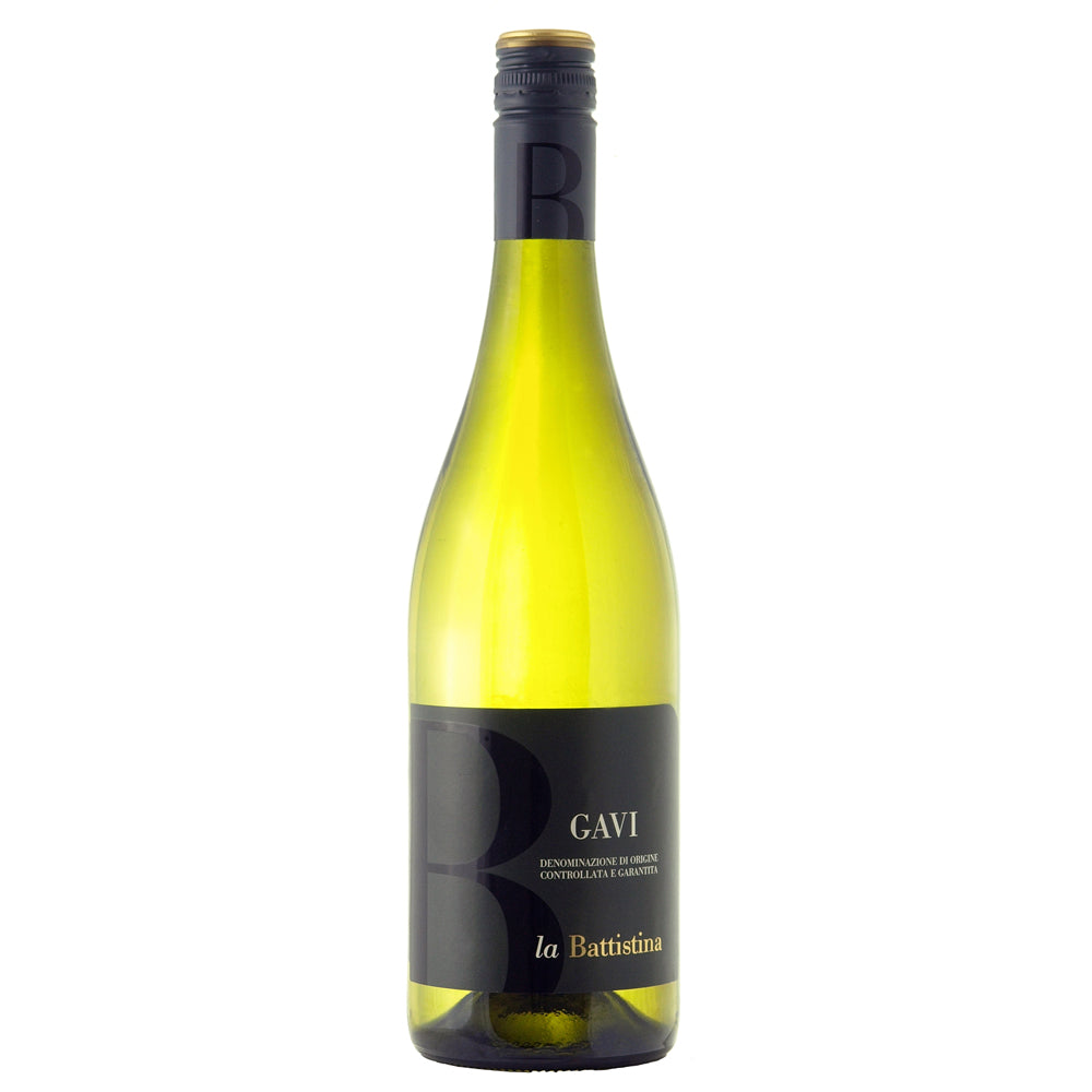 Wine bottle labeled 'Gavi la Battistina' on a white background