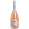 A bottle of Montresor Prosecco Rose on a white background. Pale pink in colour the bottle has a white label with black lettering and a white foil capsule.