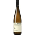 A bottle of Vitikulur Moser Gruner Veltliner white wine with an off-white label and a black screw cap, shown on a plain white background.