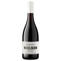 A bottle of Nielson Pinot Noir red wine against a solid white background. The bottle is dark glass with a white screw cap and a white label featuring the brand name 'Nielson' in bold black letters.