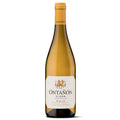 A bottle of Ontanon Viura Rioja white wine, featuring a pale golden-yellow liquid, a gold foil neck wrap, and a white label with gold and black text, set against a plain white background.