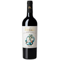 A bottle of Paco Mulero Prisma Monastrell red wine, featuring a dark glass bottle with a black capsule and a cream-colored label decorated with gold and colourful graphic elements.