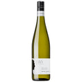 A green bottle of Peter Lehmann Riesling white wine. It has a white label with a black and silver screw cap. All set on a white background.