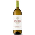 A bottle of Rippa Dorii Verdejo white wine on a clean white background. The dark glass bottle contains a light golden-yellow wine, featuring a white label with red and grey text, and a light green neck wrap with gold foil.