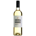 A bottle of Sierra Grande Sauvignon Blanc wine, featuring a white label with black text and a black screw cap, filled with pale golden-yellow wine, set against a plain white background.