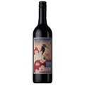 A bottle of Smalltown Vineyards Good Luck Club Cabernet Sauvignon red wine. It has a Japanese style image on the label. It has a black screw cap.