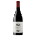 A bottle of Salmos Priorat red wine by Torres, featuring a dark glass bottle with a white label and a dark red foil capsule, set against a plain white background.