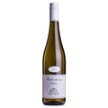 A bottle of Villa Wolf Wachenheim Riesling white wine, featuring a pale green glass bottle, a white label with elegant script, and a white capsule cap, set against a plain white background.