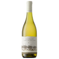 A bottle of Waterkloof Circle of Life Chenin Blanc white wine, featuring a pale yellow-green liquid, a cream-colored label with a bird and tree illustration, and a white capsule cap, set against a plain white background.